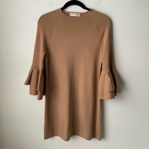 Anthropologie Claudette Ruffled Sleeve Mini
Sweater Dress Camel Brown sz M - Picture 5 of 16